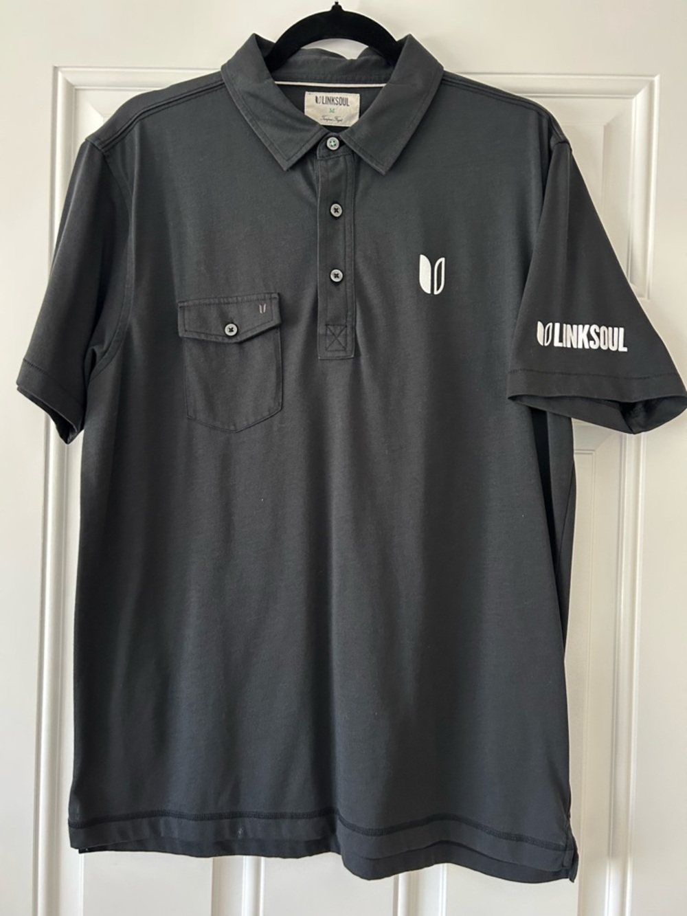 Linksoul Men's Polo in black with White Logos